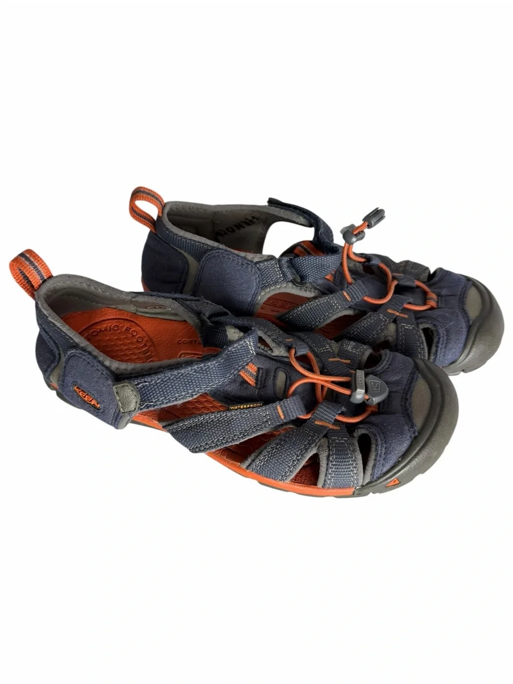 KEEN CNX Waterproof Boy’s Slip-On Closed Toe Sandals Blue/Orange/Gray US 4